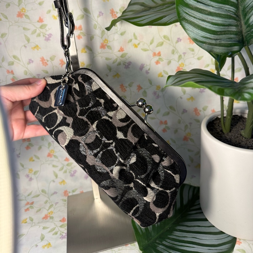 Coach Black and Gray Patterned Clutch